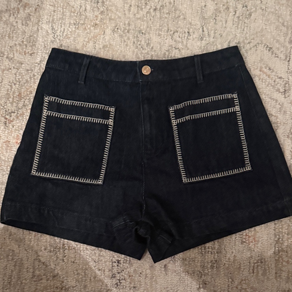 Zara Black Jean Shorts with Contrast Stitching